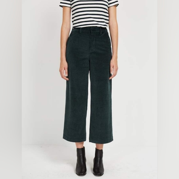 Frank & Oak Pants - Frank & OAK Forest Green Corduroy Cotton Wide Leg Minimalist Cropped Pants 6